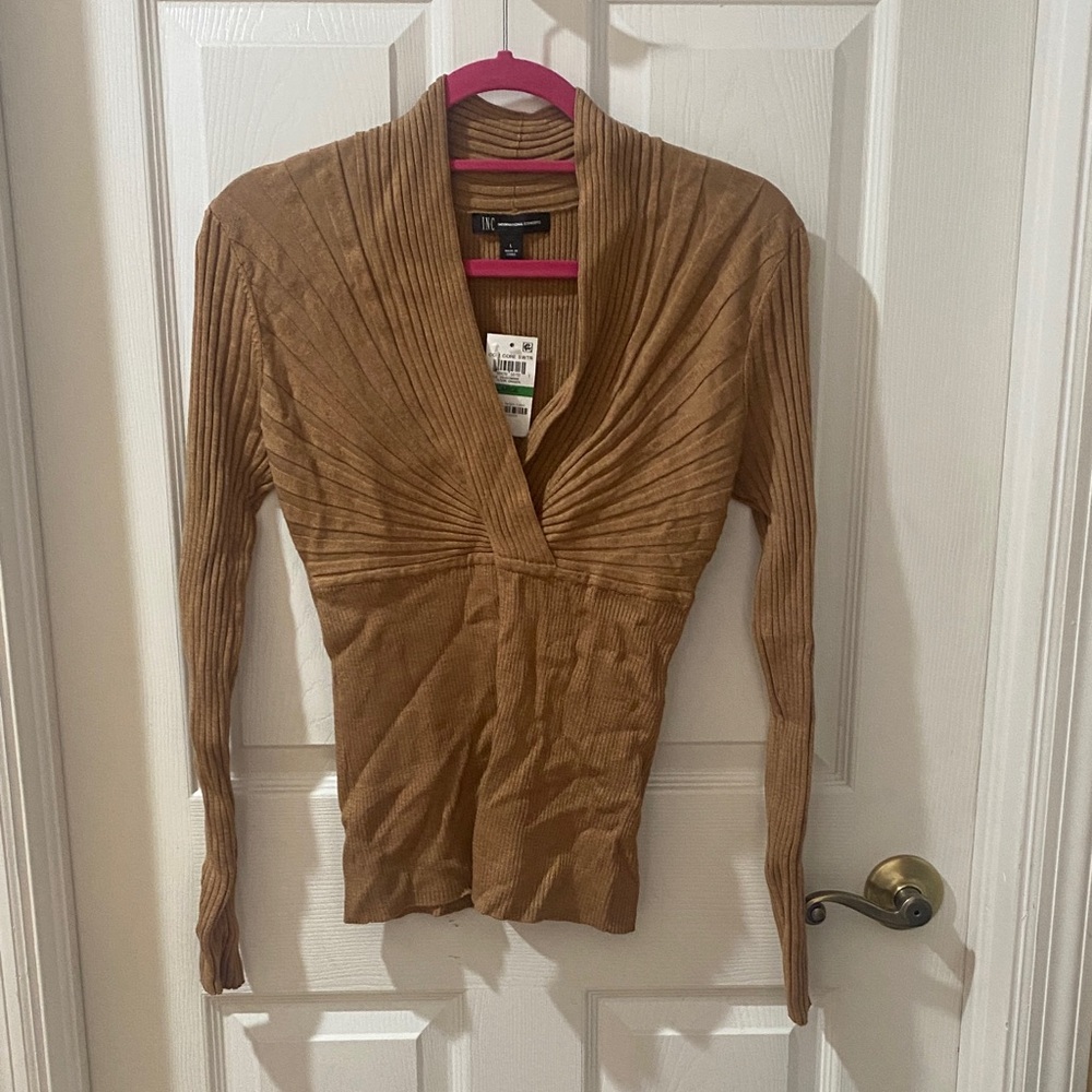 INC International Concepts Ribbed Brown Sweater Top